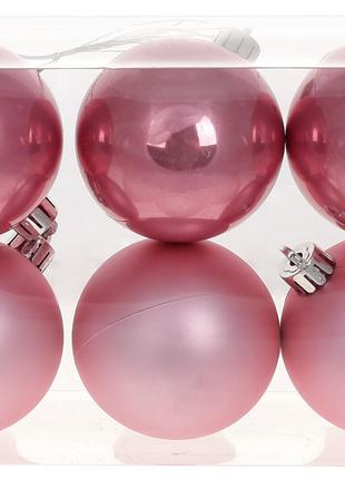 Набор ёлочных шаров 6см, цвет - розовый фламинго, 6шт