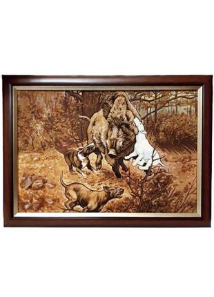 Янтарная картина "охота на кабана" 65 см-48 см, горизонтальная...