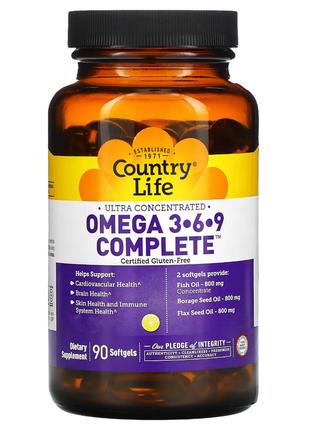 Жирные кислоты Country Life Omega 3-6-9 Complete, 90 капсул