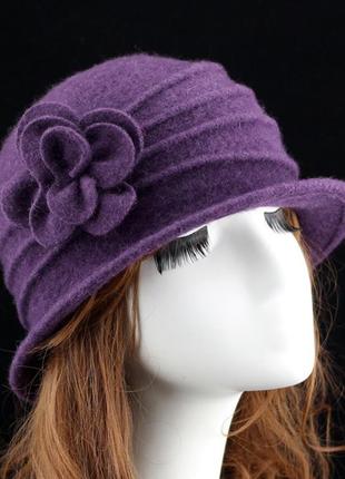 Женская мягкая фетровая фиолетовая шляпа/демисезонная шляпка ш...