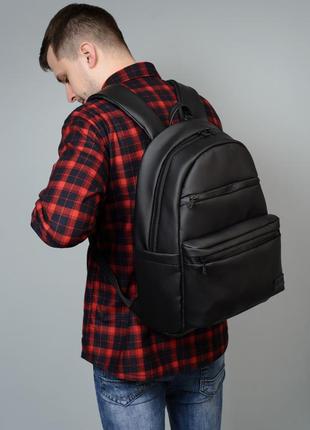 Рюкзак мужской кожа эко карман для ноутбука черный 7 цветов
