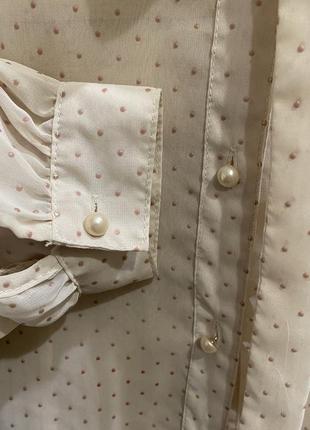 Блуза прозрачная с жемчугом и бантиком