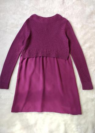 Длинный свитер платье кроп короткое теплое фиолетовое натураль...