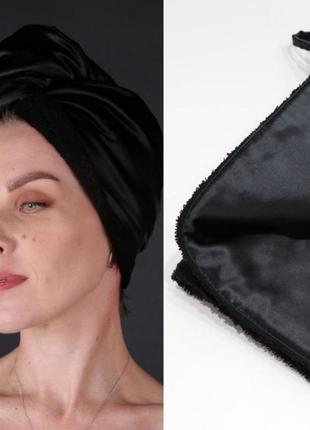 Набір шовковий тюрбан-рушник + рушник для обличчя. чорний (нат...