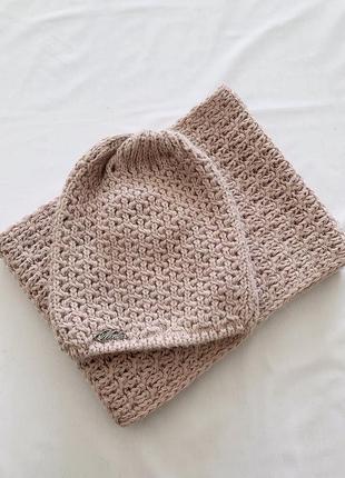 Комплект зимова шапка та шарф хомут кольору пудра