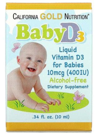 Детский витамин Д3 California Gold Nutrition Baby D3 400IU 300...