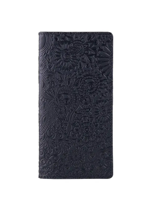 Місткий чорний шкіряний гаманець на 14 карт колекція "MehendiArt"