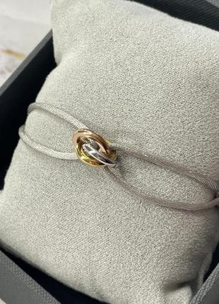 Браслет нитка в стилі картьє cartier сірий триніті золоті колечки