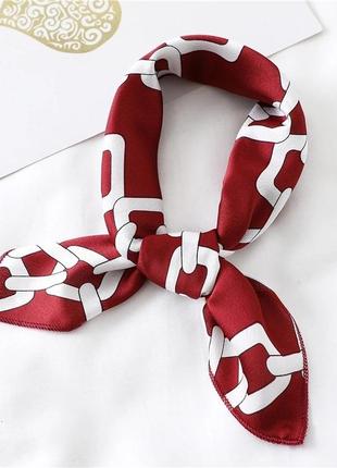 Хустка на шию платок червоний бордовий шарф штучний шовк