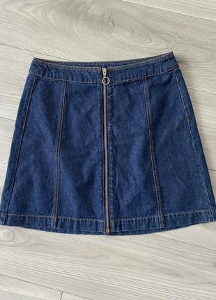 Спідниця на замочку джинсова котонова синя міні юбка стильна