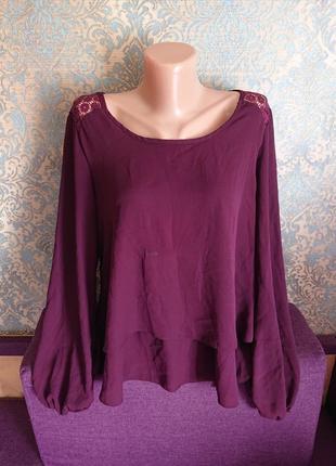 Женская блуза с кружевом цвет бордо р.46/48 блузка блузочка ко...