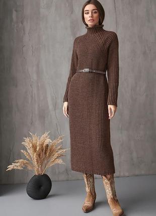 Теплое вязанное платье-свитер длиной миди. модель 2447 trikobakh