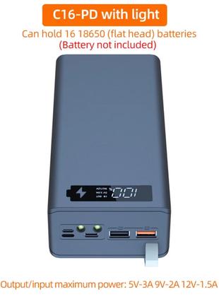 Корпус Повербанк Powerbank 16x18650 экран C16 QC PD