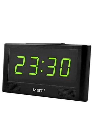 Електронний цифровий годинник з термометром VST 732Y Black зел...