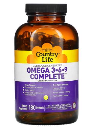 Жирные кислоты Country Life Omega 3-6-9 Complete, 180 капсул