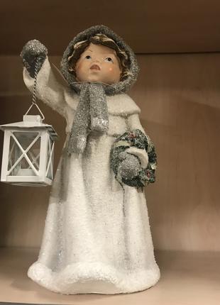 Новогодая фигурка статуэтка детки Девочка с фонариком из керам...