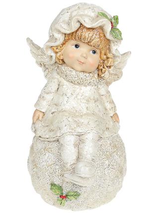 Декоративная фигурка Ангелочек на снежке, 20см, цвет - шампань