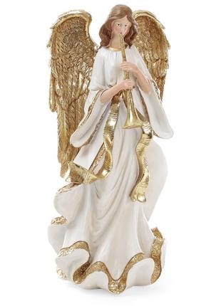 Декоративная фигура Ангел с трубой 38см, цвет - золото с белым