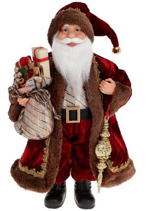 Новогодняя игрушка Санта с подарками 40см, цвет - красный