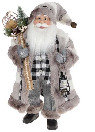 Новогодняя игрушка Санта с фонарем 46см, цвет - серый