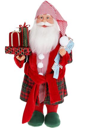 Новогодняя игрушка Санта в пижаме 46см, цвет - красный
