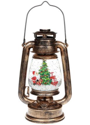 Декоративный фонарь Санта с подарками, с LED подсветкой и глит...