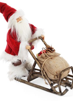 Новогодняя игрушка Санта на санях 34.5см, цвет - красный