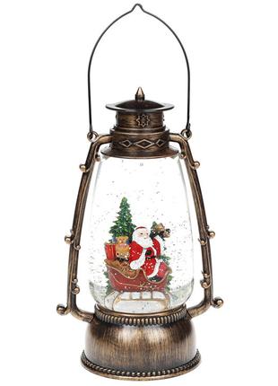 Декоративный фонарь Санта в санях, с LED подсветкой и глиттеро...