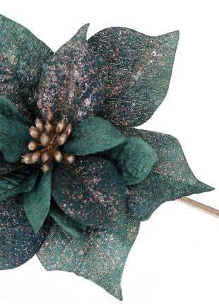 Декоративна квітка Пуансетія з оксамиту з гліттером 32см, колі...
