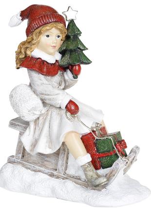 Декоративная статуэтка Девочка с елкой на санках, 22см, цвет -...