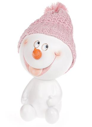 Декоративная фигурка Снеговичок в шапке, 16см, цвет - розовый