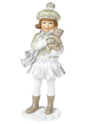 Декоративная статуэтка Девочка с мишкой, 21см, цвет - шампань