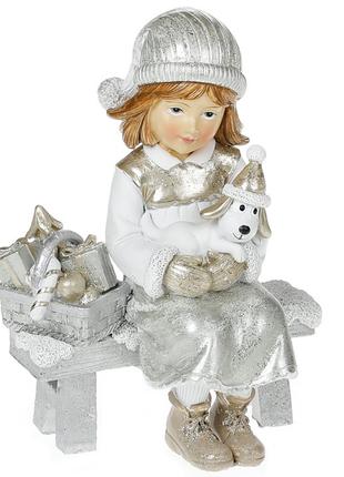 Декоративна статуетка Дівчинка на лавці, 14см, колір - шампань