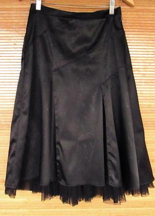 Красивая нарядная черная атласная юбка с фатином