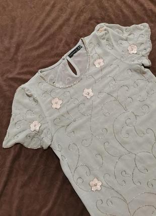 Блуза, блузка нарядная, вышивка бисером, вышивка пайетками, цветы