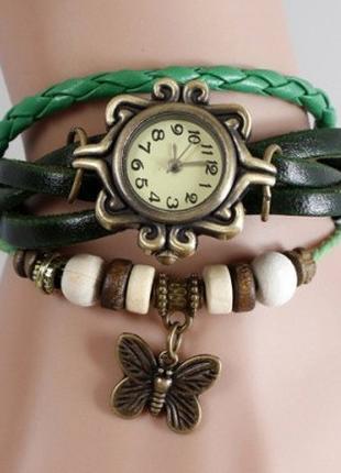 Часы браслет с бабочкой (зелёные)
