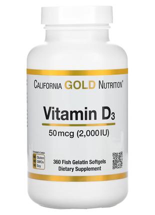 Витамин D3, 50 мкг, Vitamin D3, California Gold Nutrition, 360...