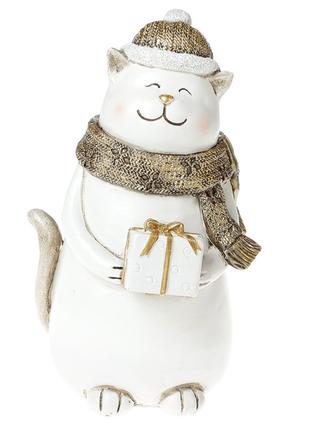 Декоративная статуэтка Котик с подарком ,22см, цвет - белый с ...