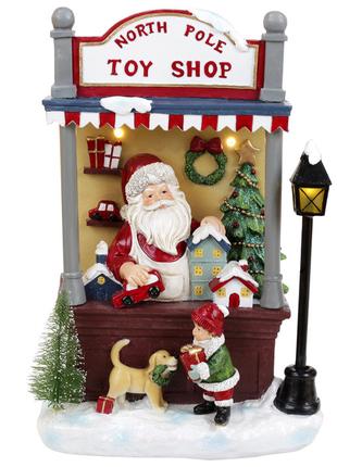 Декор новогодний Санта в магазине игрушек с LED подсветкой, 33см