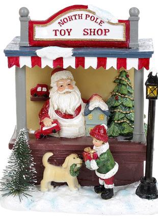 Декор новогодний Санта в магазине игрушек с LED подсветкой, 17см