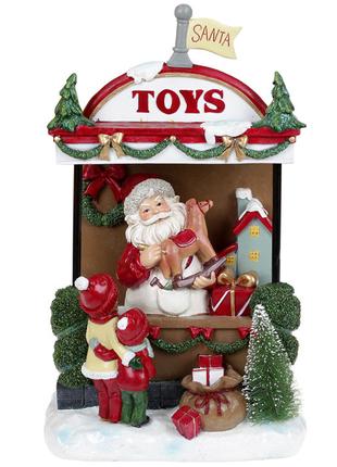 Декор новогодний Санта в магазине игрушек с LED подсветкой, 33см