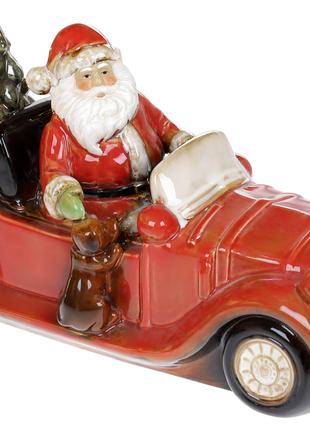 Декоративная керамическая фигура Санта на машине с LED подсвет...