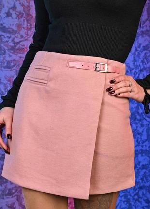 Теплая кашемировая мини  юбка розовая / пудровая /