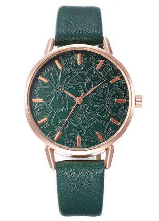 Женские наручные часы с цветами зеленые