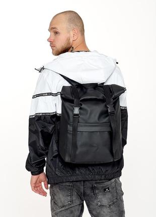 Рюкзак большой раскладной кожаный эко рол мужской черный