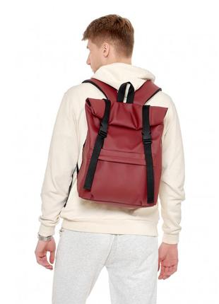 Рюкзак бордовый мужской кожаный большой раскладной рол кожа эко