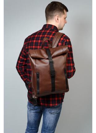 Рюкзак большой коричневый кожаный раскладной рол вместительный