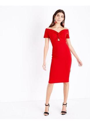 New look платье красное по фигуре карандаш футляр миди с откры...