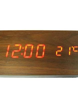Часы vst-862-1 с красной подсветкой в виде деревянного бруска