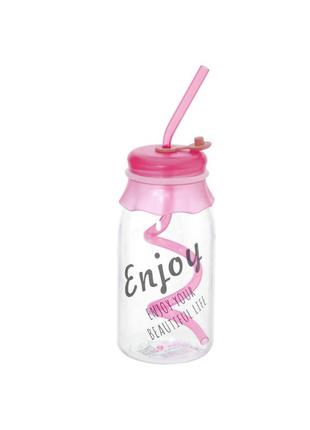 Бутылочка для коктейлей с трубочкой enjoy 400мл, цвет розовый